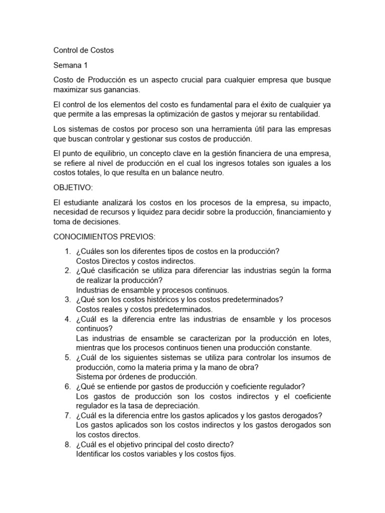 Control de Costos en Producción Empresarial | PDF | Business | Presupuesto