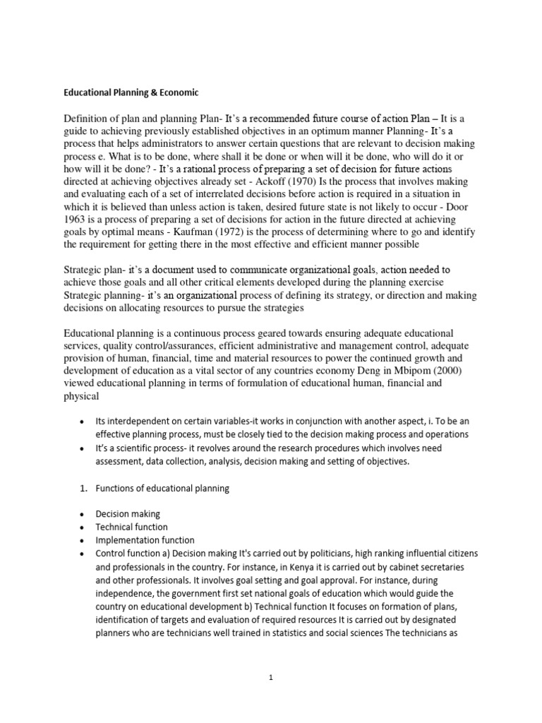 Educational Planning Intro. PDF Strategic Planning Human Resources