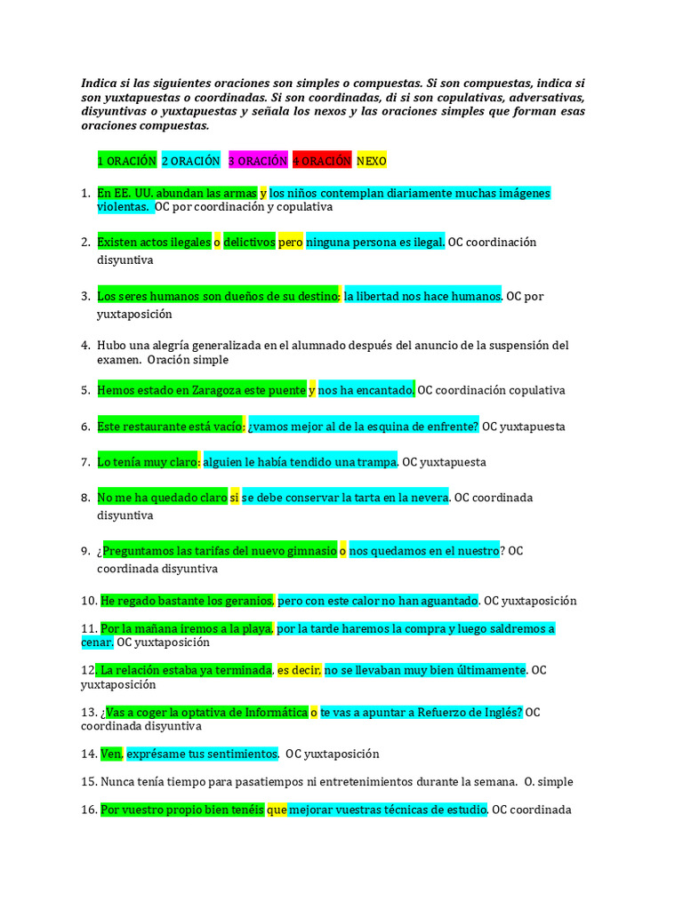 Oraciones Simples o Compuestas | PDF | Artes del Lenguaje y ...