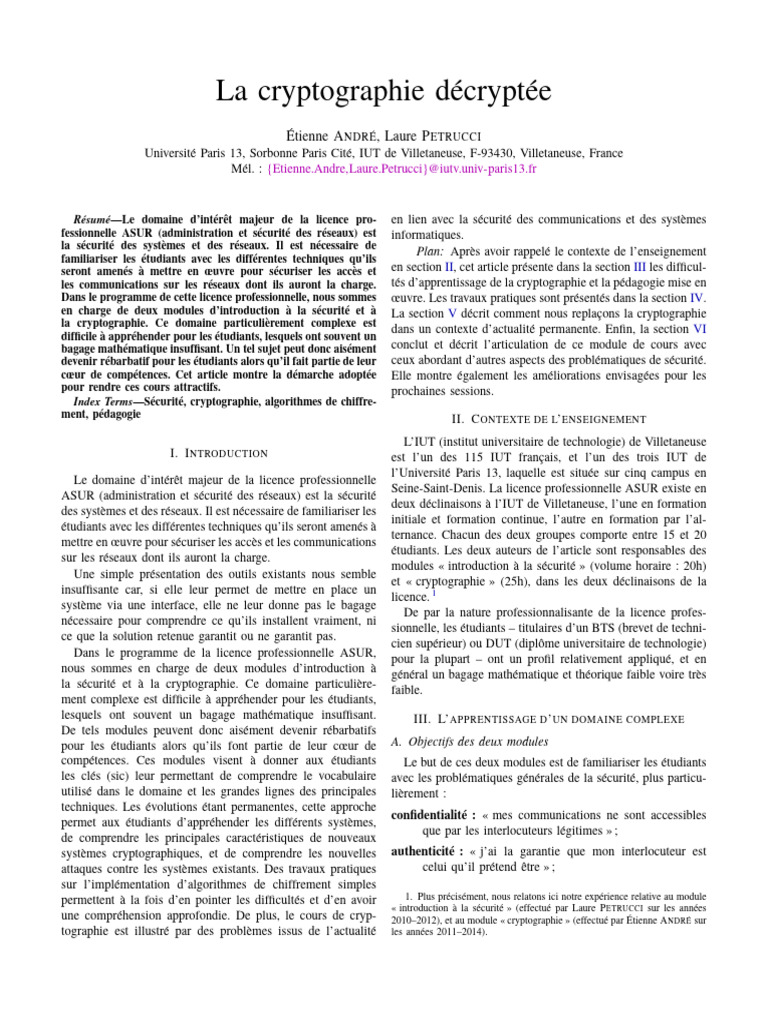 Cryptographie : Pédagogie et Sécurité | PDF | Public-key cryptography ...