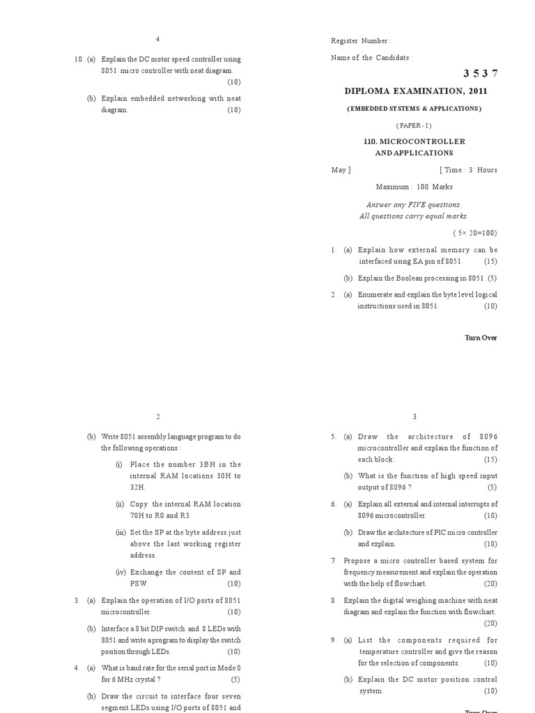 8051 Microcontroller Exam Questions | PDF