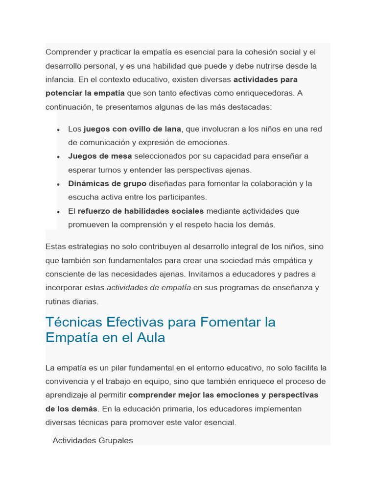 Actividades para Fomentar la Empatía Infantil | PDF | Empatía | Las ...