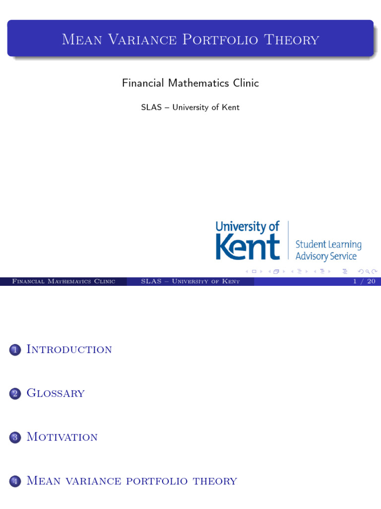 Mean Variance Portfolio | PDF | Modern Portfolio Theory | Mathematical ...