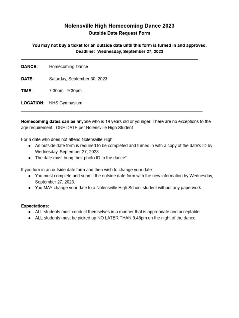 Nolensville Homecoming Outside Date Form | PDF