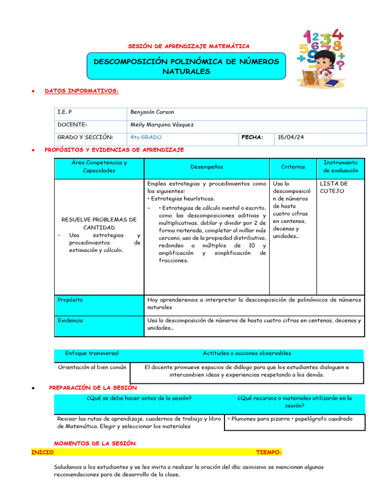 4° Grado - Sesiones de Aprendizaje 7 | PDF | Multiplicación | Evaluación