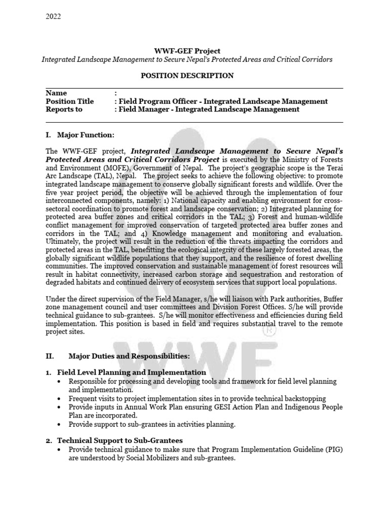 Field Program Officer for Nepal Project | PDF | Protected Area ...