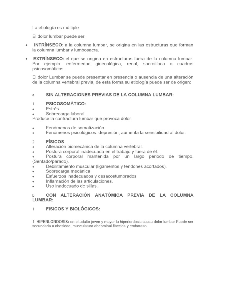Causas del Dolor Lumbar: Intrínseco y Extrínseco | PDF | La columna ...