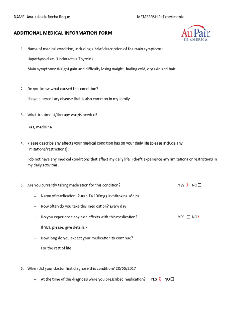 Au pair additional medical information form pdf hypothyroidism