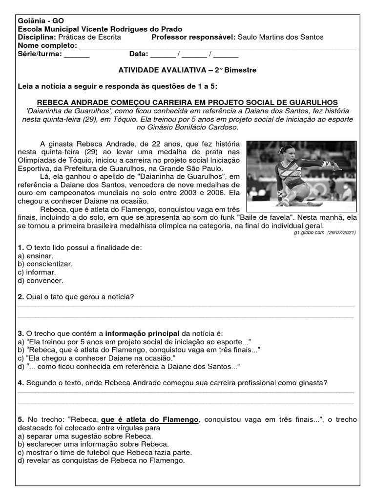 PRÁTICAS DE ESCRITA - 6° Ano AB Prof SAULO 58 Copias | PDF