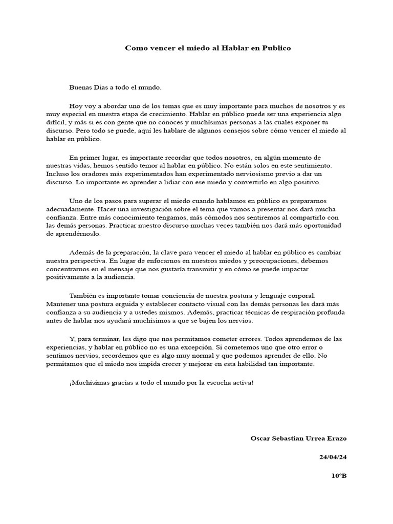 Como Vencer El Miedo Al Hablar En Publico Pdf Temor Hablar En Público