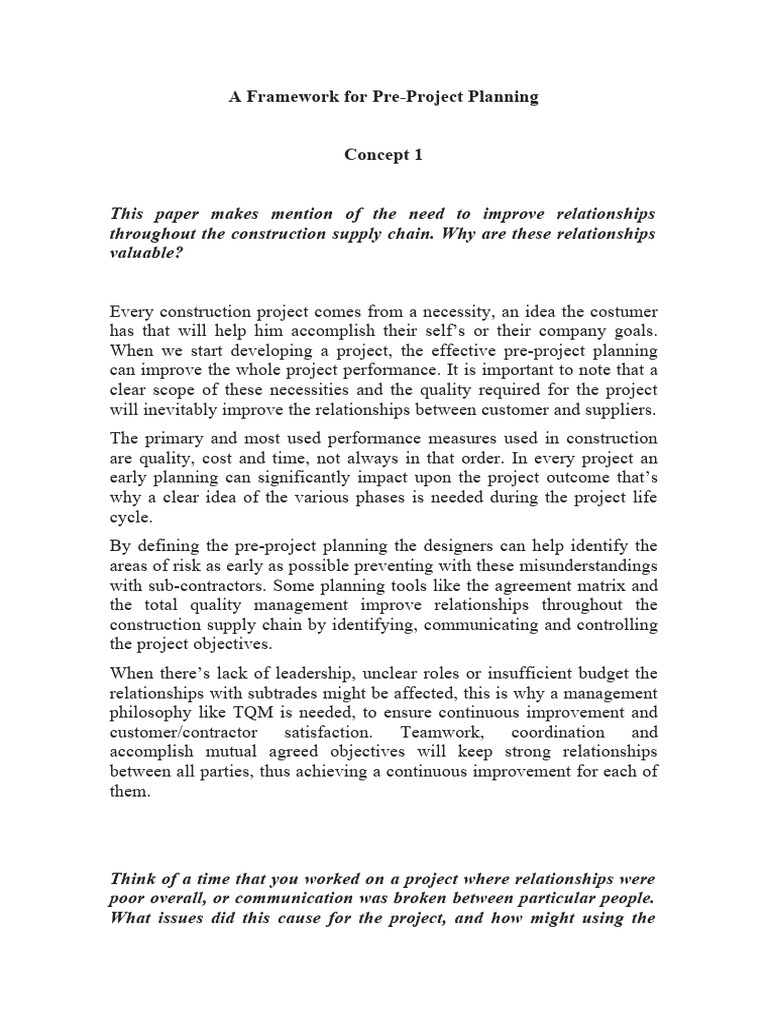 Pre project planning 5 pdf supply chain customer