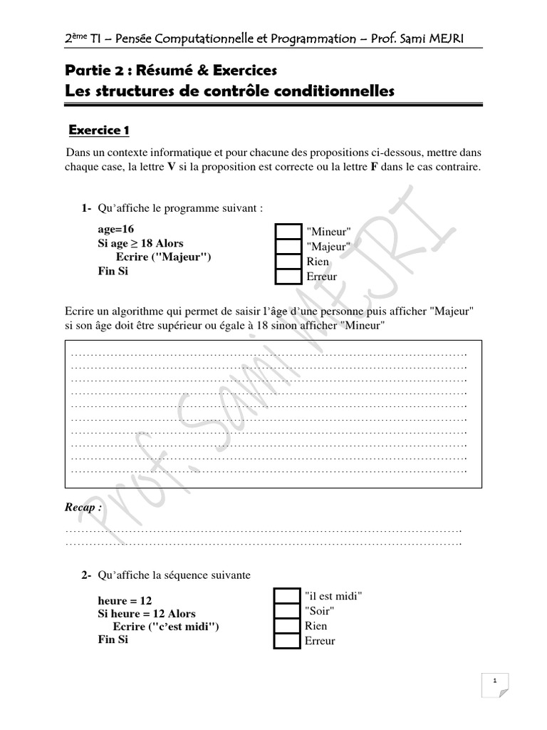 Structures de Contrôle en Programmation | PDF | Programmation ...