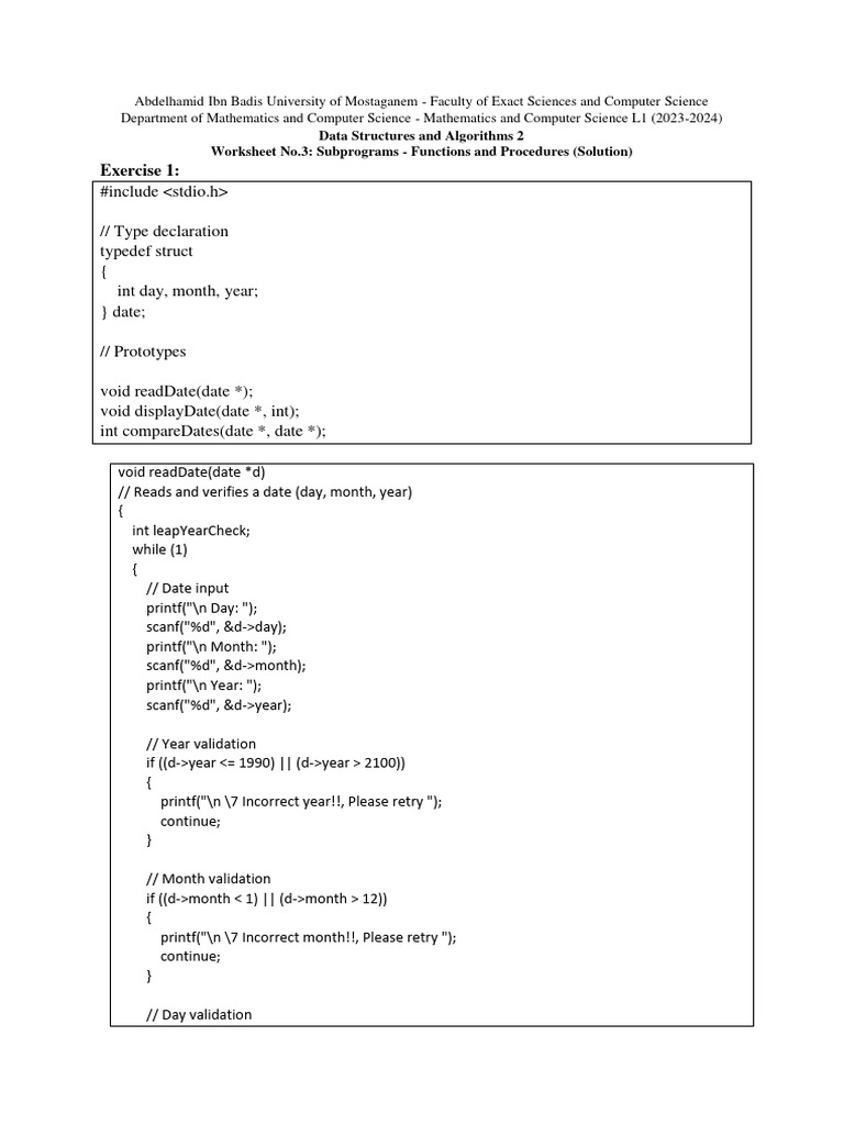 Worksheet 3 Functions and Structures Solution | PDF | Computer Science ...