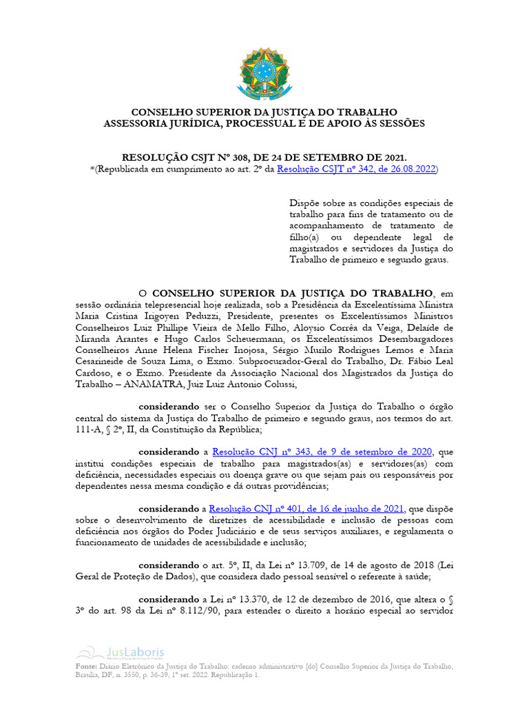 2021 Res0308 CSJT Rep01 | PDF | Acessibilidade | Jurisdição