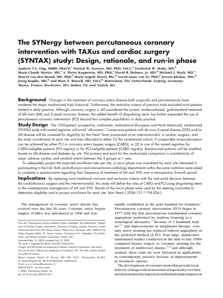 SYNTAX | PDF | Percutaneous Coronary Intervention | Coronary Artery ...