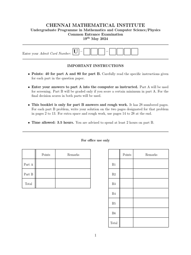 CMI 2025 BSC Answer Booklet PDF