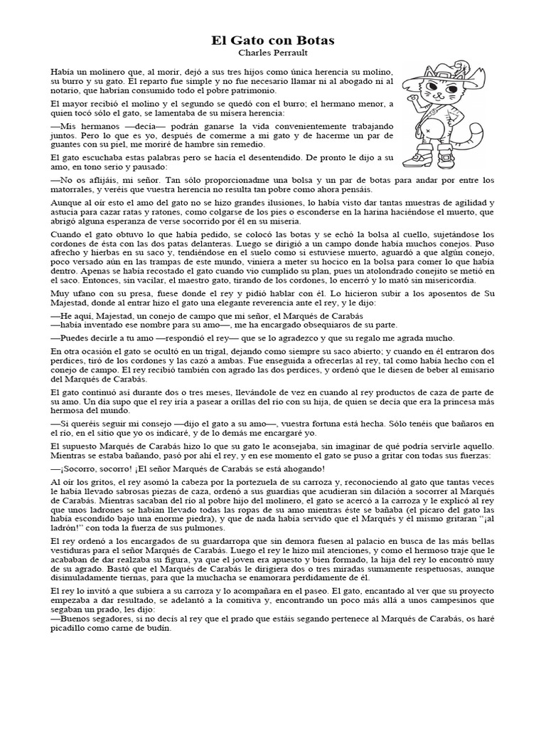 Cuento El Gato Con Botas Pdf Gatos Animales Y Humanos