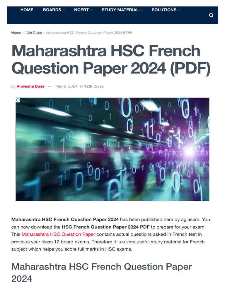 French Question Paper 12th HSC Year | PDF | Schools | Qualifications