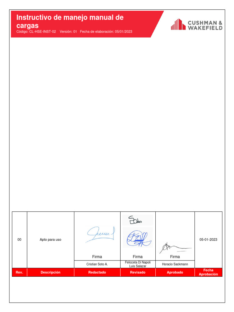 CL-HSE-INTS-002 Instructivo para El Manejo Manual de Cargas - Rev - 01 ...
