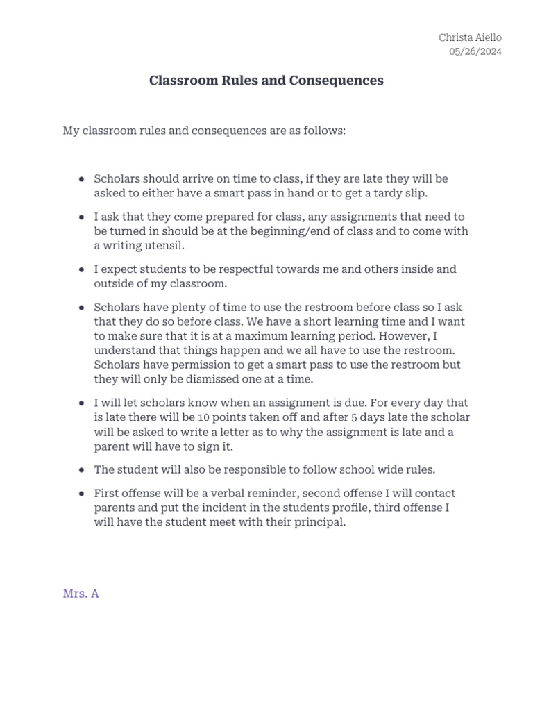 classroom rules and consequences PDF