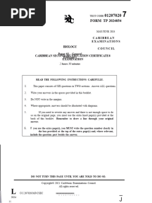 Biology 2024 CXC Past Paper