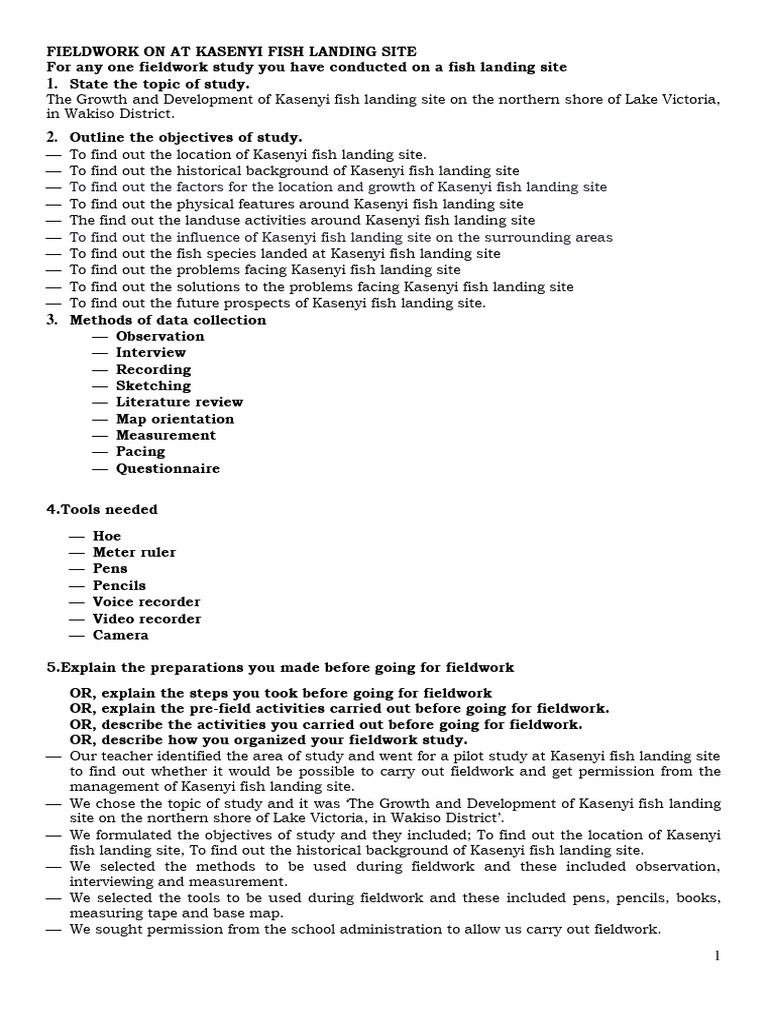 Fieldwork Study at Kasenyi Landing Site | PDF | Questionnaire ...