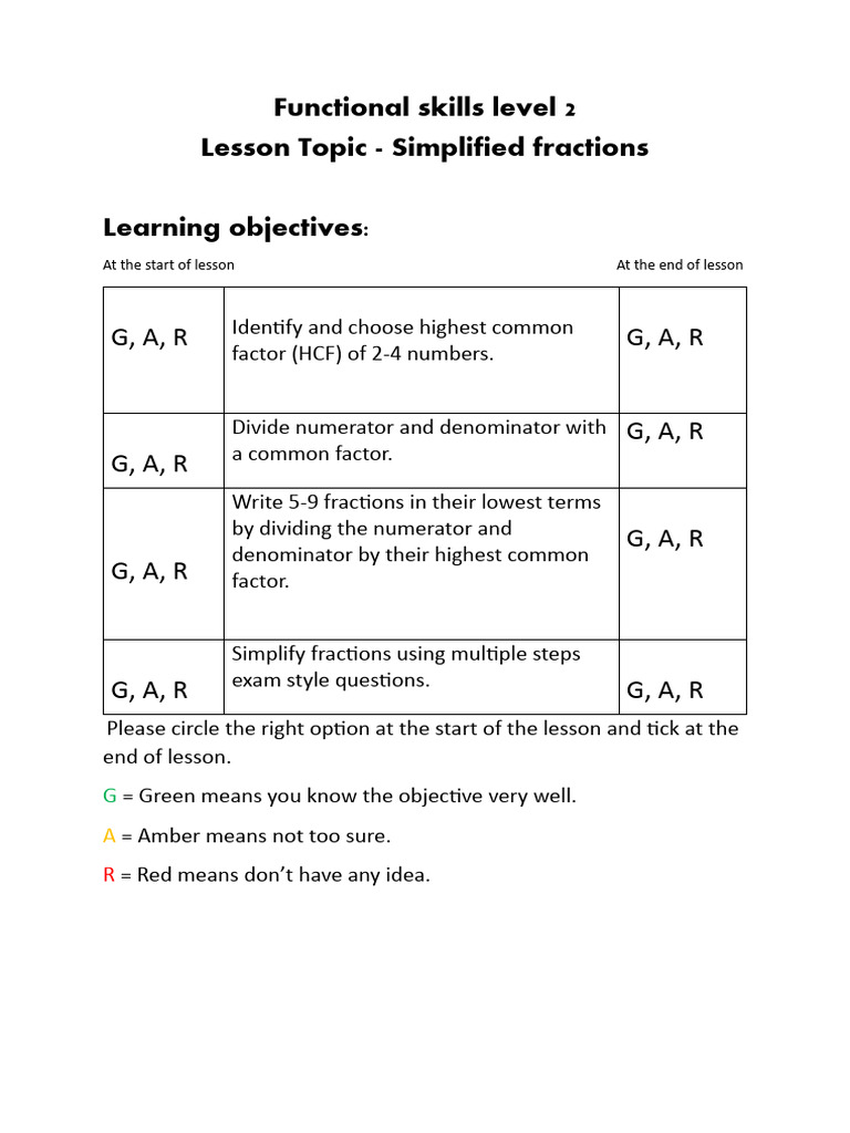 Simplifying Fractions Lesson Plan | PDF | Arithmetic | Elementary ...