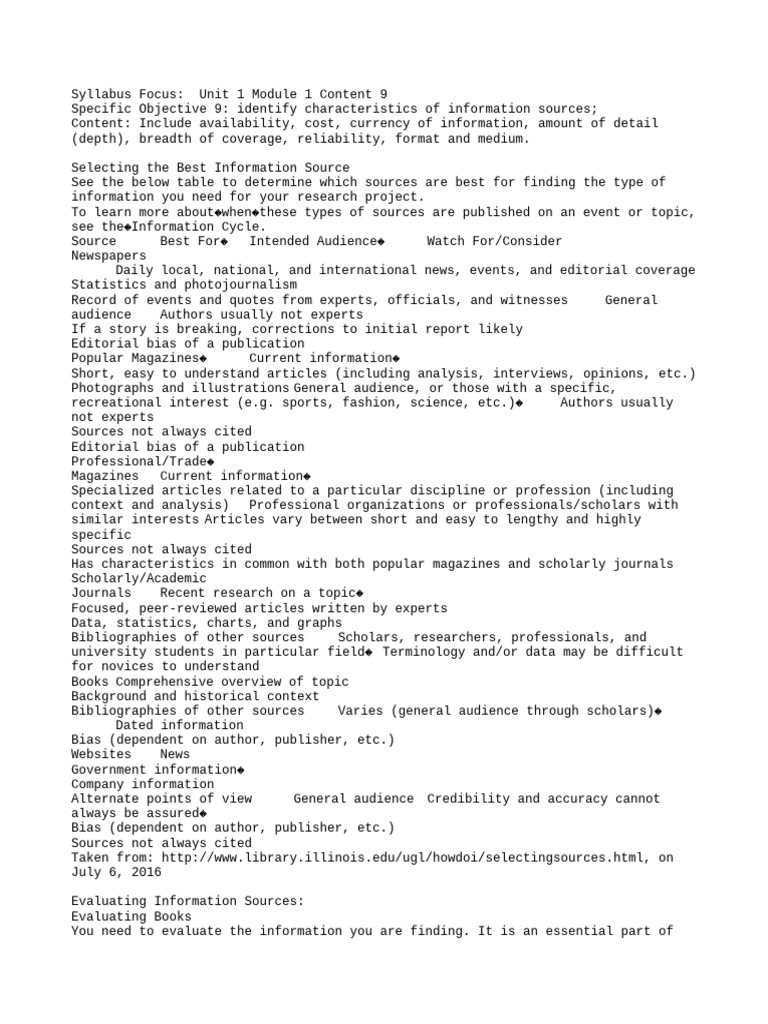 Evaluating Information Sources Guide | PDF | Academic Journal | Libraries