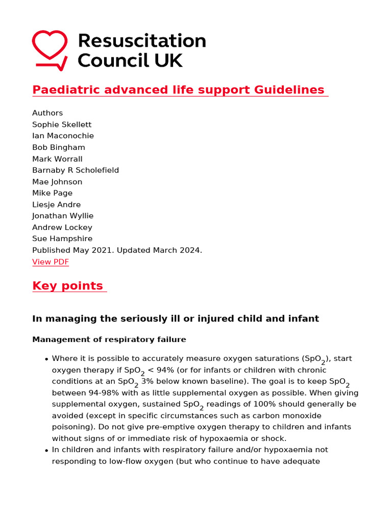 Paediatric Advanced Life Support Guidelines | PDF | Cardiopulmonary ...