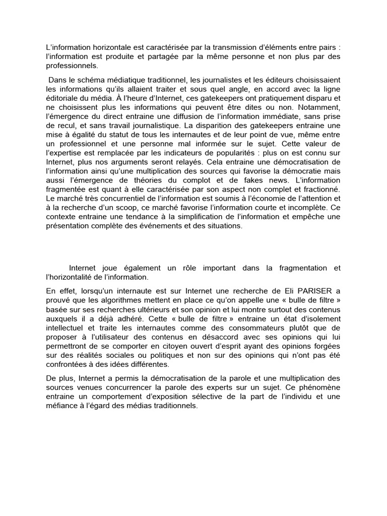 Information Horizontale et Fragmentée | PDF | Informations | Média ...