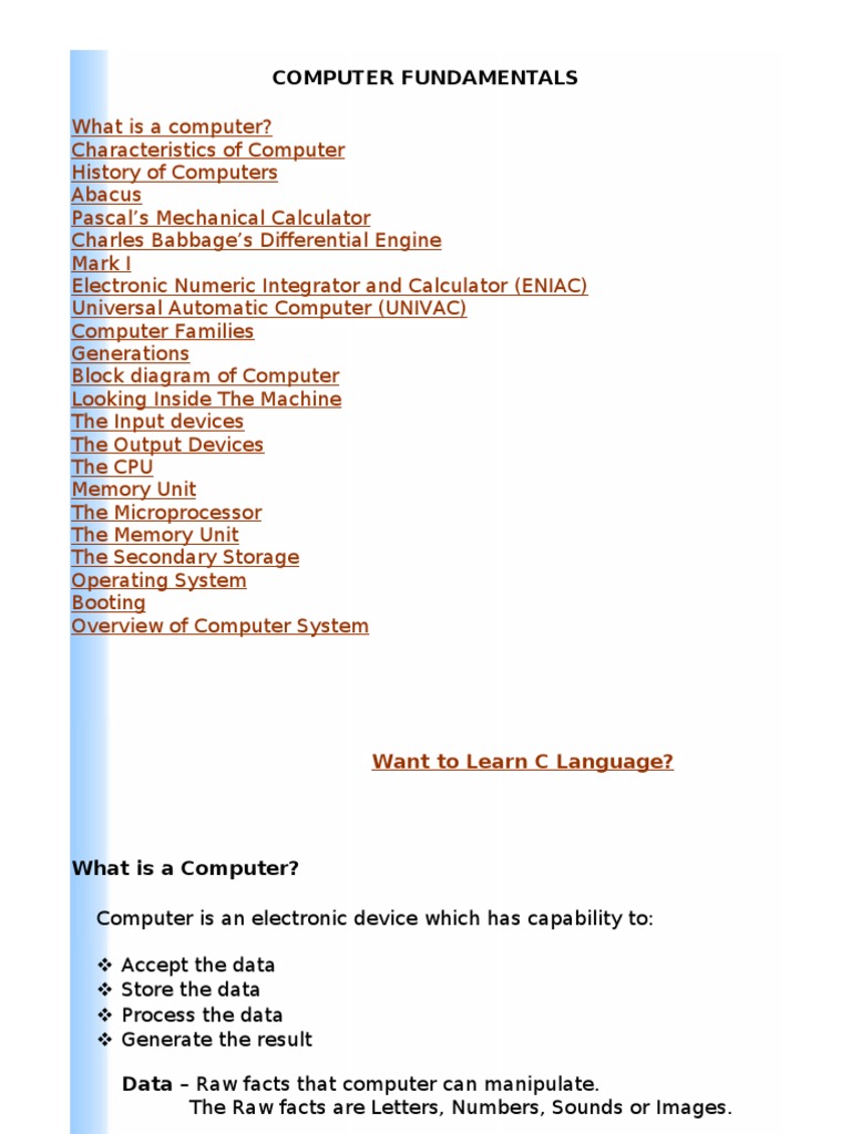 Computer Fundamentals Overview | PDF | Computer Data Storage | C ...