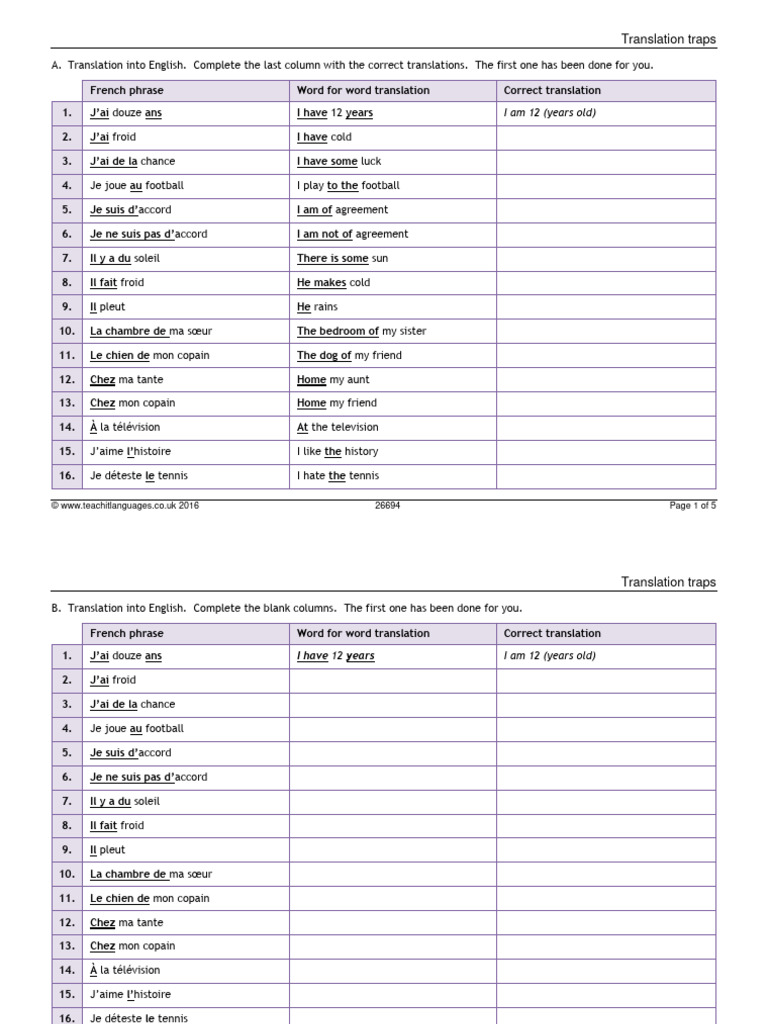 A. Translation Into English. Complete The Last Column With The Correct ...
