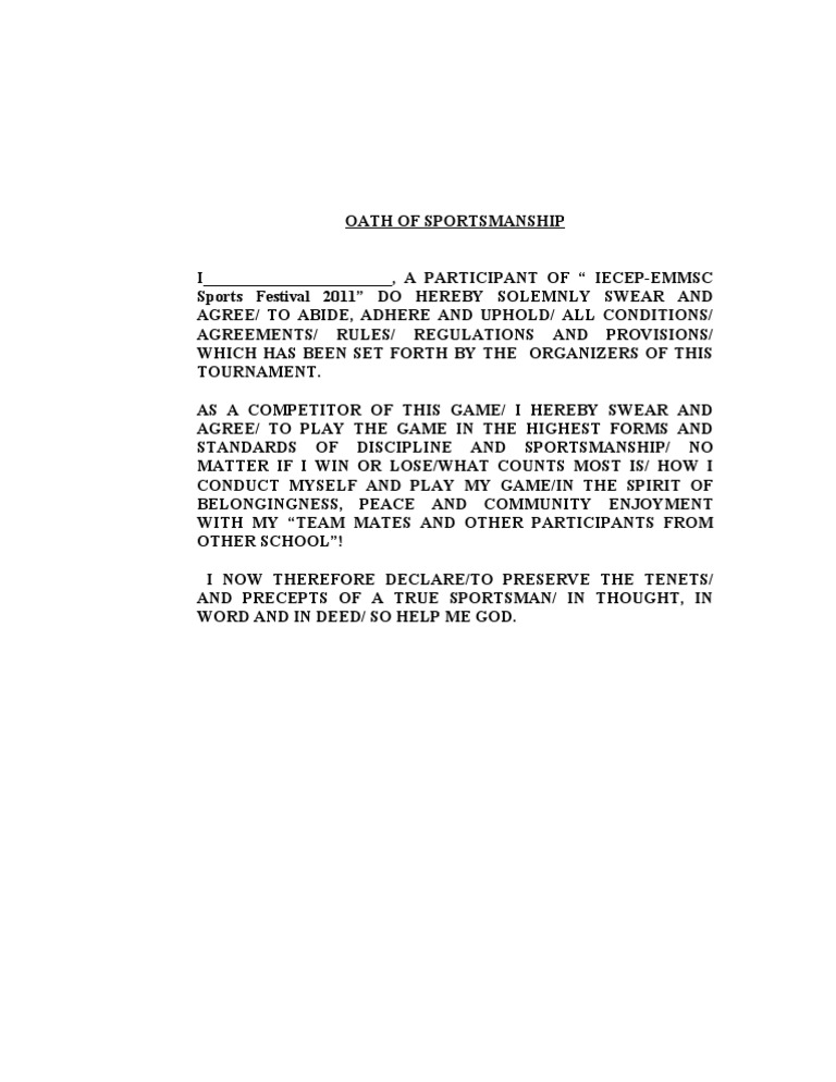 Oath Of Sportsmanship Sports