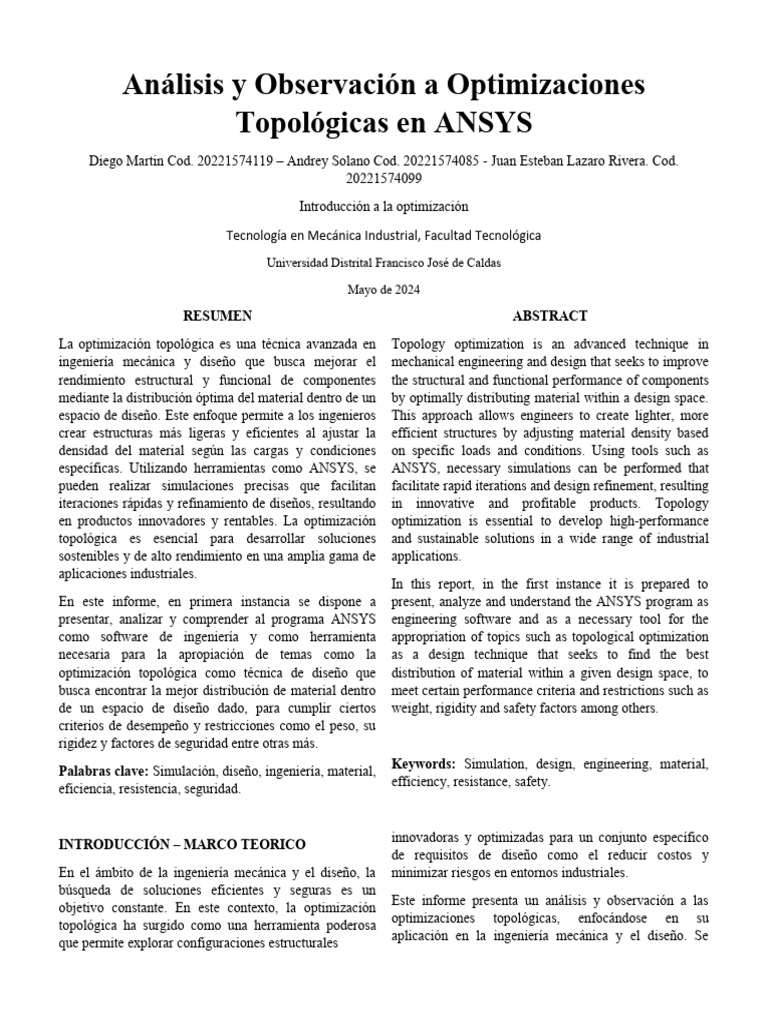 Optimización Topológica en ANSYS | PDF | Método de elementos finitos ...