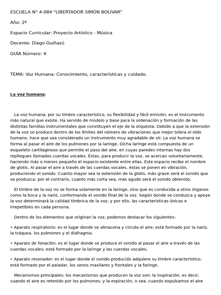 Cuidado y características de la voz humana | PDF | Voz humana | Sonido