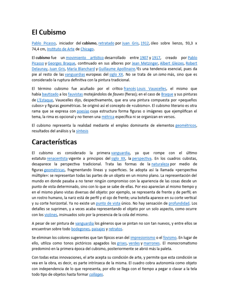 Historia y características del cubismo | PDF | Creacionismo | Cubismo