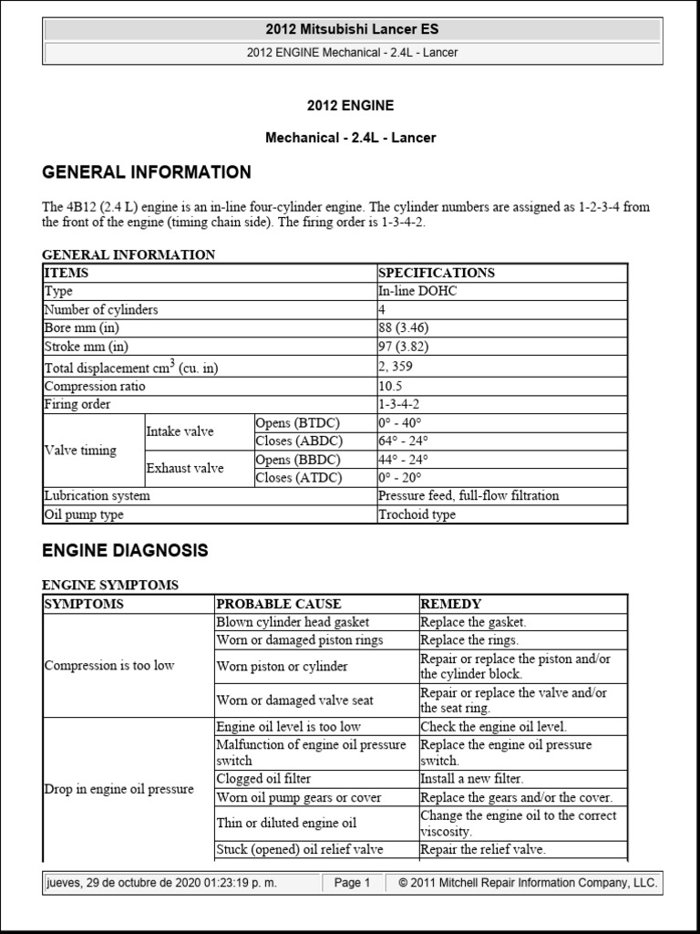2012 Mitsubishi Lancer 2.4L Engine Manual | PDF | Belt (Mechanical ...