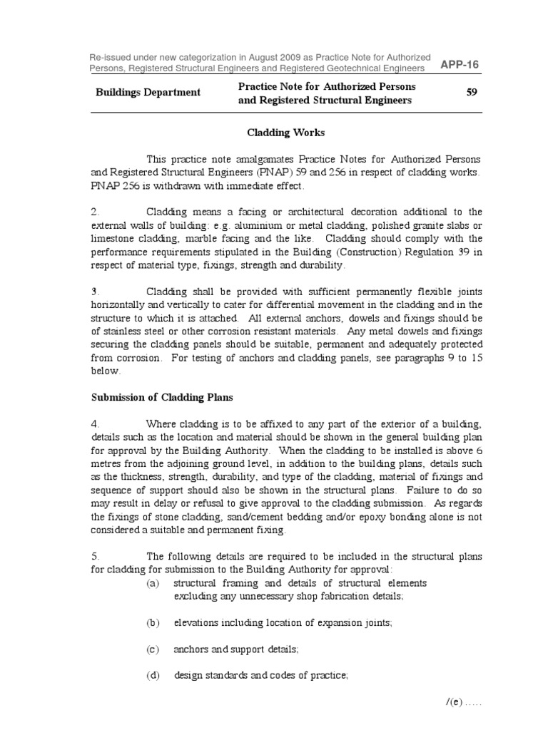 Cladding Works Practice Note APP-16 | PDF | Stainless Steel | Steel