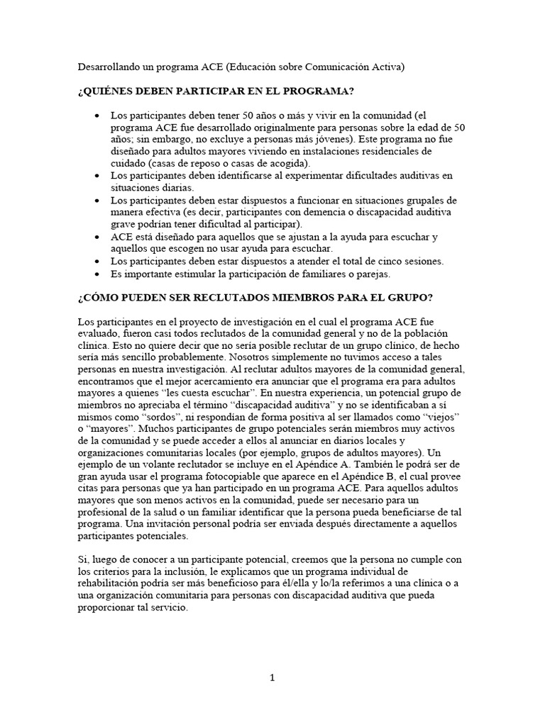 Programa ACE para Mayores de 50 Años | PDF | ruido | Audiología