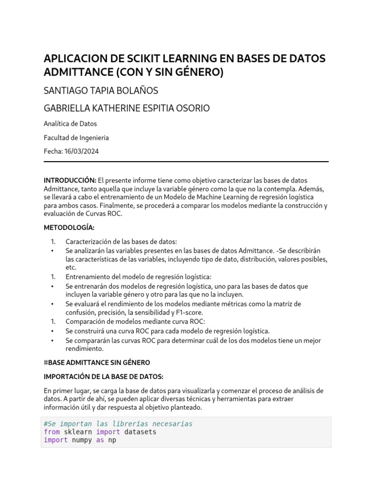 Informe completo scikit learning admittance pdf se sent 