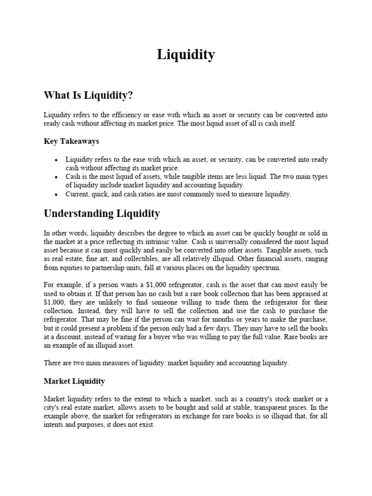 Liquidity | PDF | Market Liquidity | Financial Markets