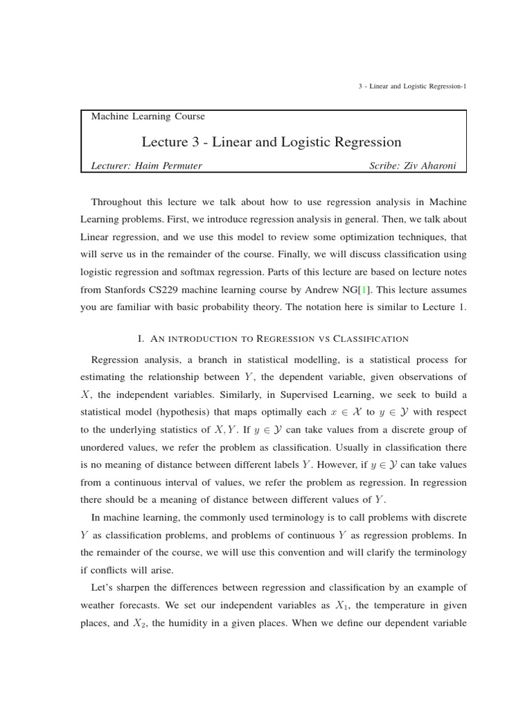 lec3 | PDF | Linear Regression | Logistic Regression