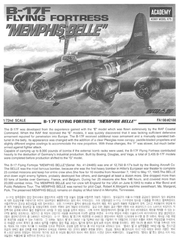 Maquette Academy B-17F Memphis Belle 1/72 – Kit Plastique à Assembler, Niveau Intermédiaire