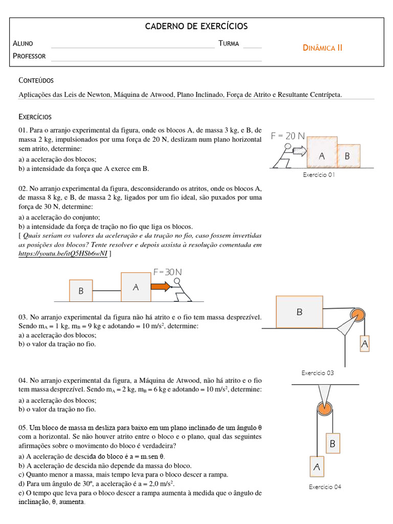 Exercícios sobre Dinâmica e Forças | PDF | Massa | Atrito