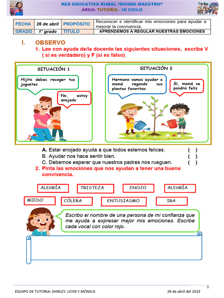 Regulación de Emociones en 1° Grado | PDF | Las emociones | Ira