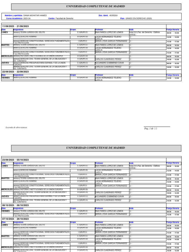 Horarios Grado en Derecho UCM 2023-24 | PDF | Justicia | Crimen y violencia