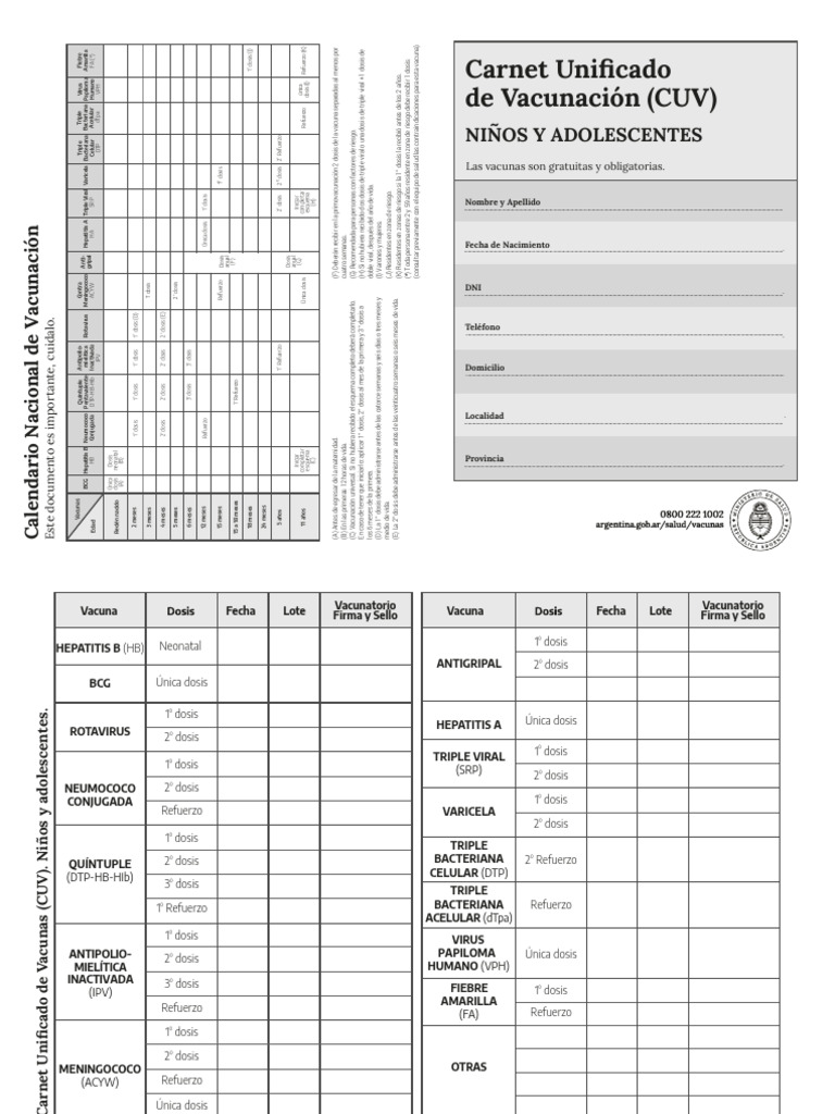 Carnet Unificado de Vacunación Infantil | PDF | Vacunas | Epidemiología
