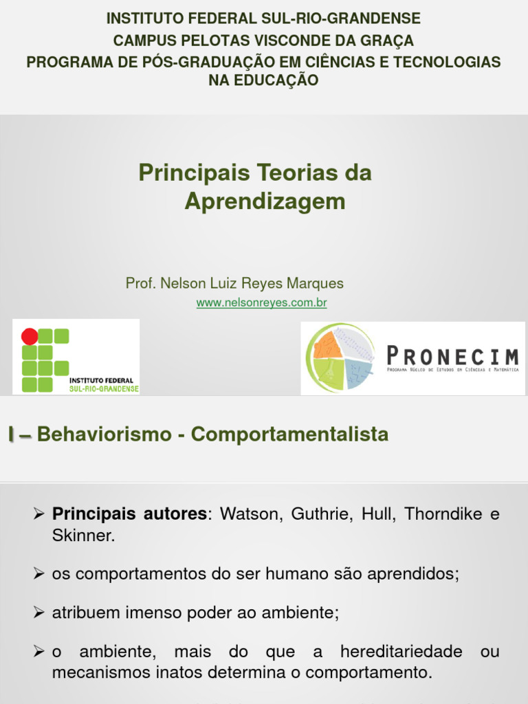 Teorias da aprendizagem 3 | PDF | Behaviorismo | Aprendizado