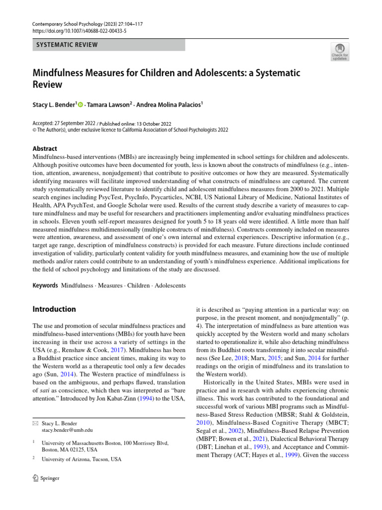 Mindfulness Measures For Children and Adolescents: A Systematic Review ...