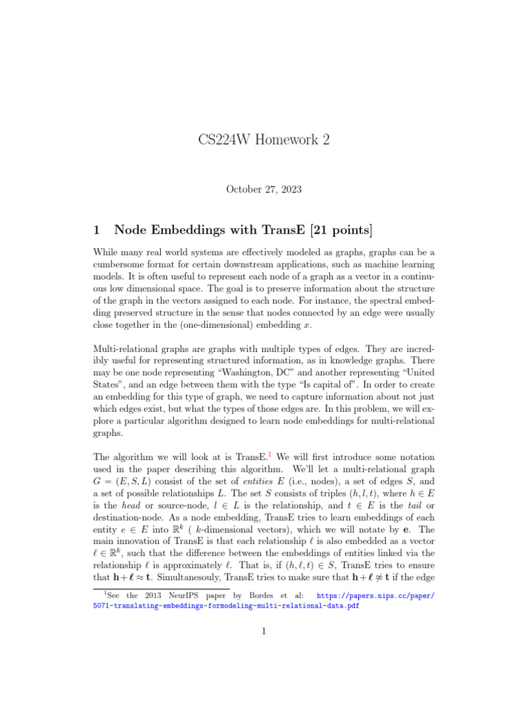CS224W Homework 2: Node Embeddings | PDF | Vertex (Graph Theory) | Distance